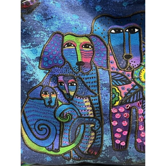 Laurel Burch Dog Tote Bag Purse Shoulder Handbag Braided Strap Colorful Puppies - Picture 2 of 11